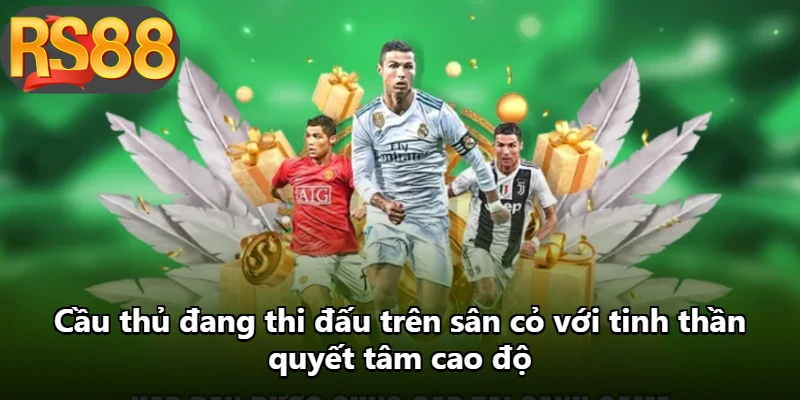 Cầu thủ đang thi đấu trên sân cỏ với tinh thần quyết tâm cao độ